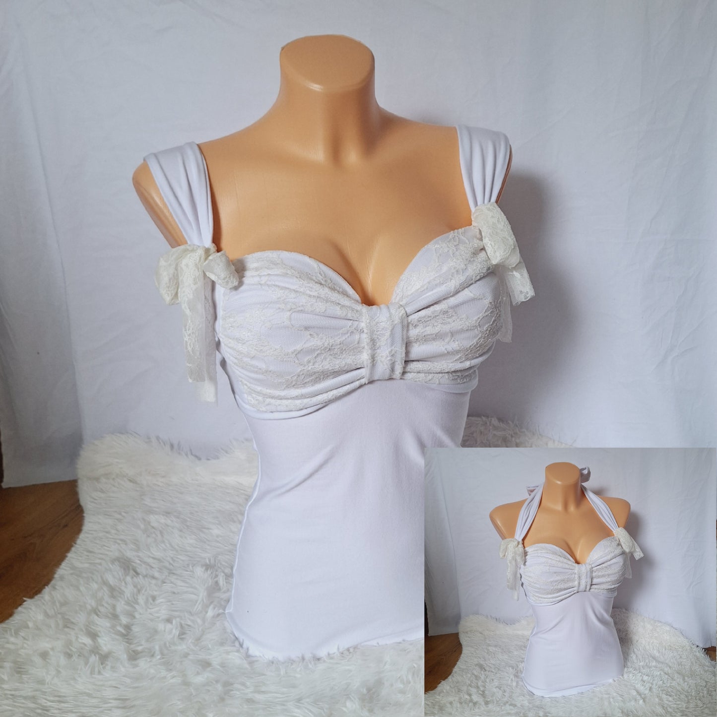 Handmade bow top white lace pattern, extra bows