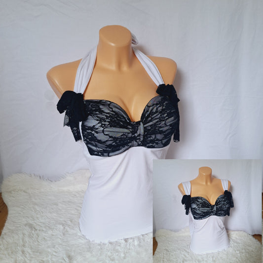 Handmade bow white top black lace pattern, extra bows