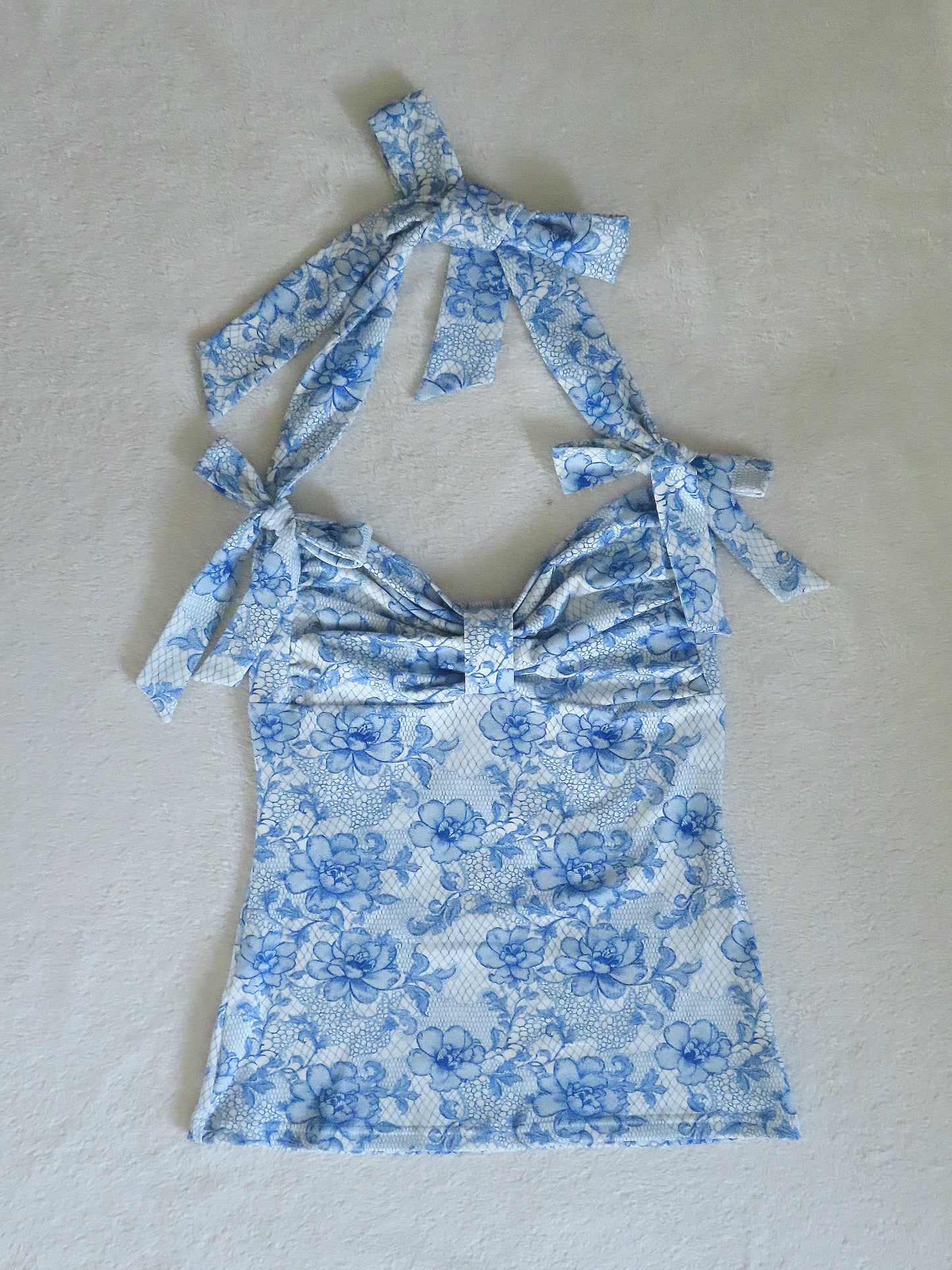 2 way handmade bow blue flower lace pattern