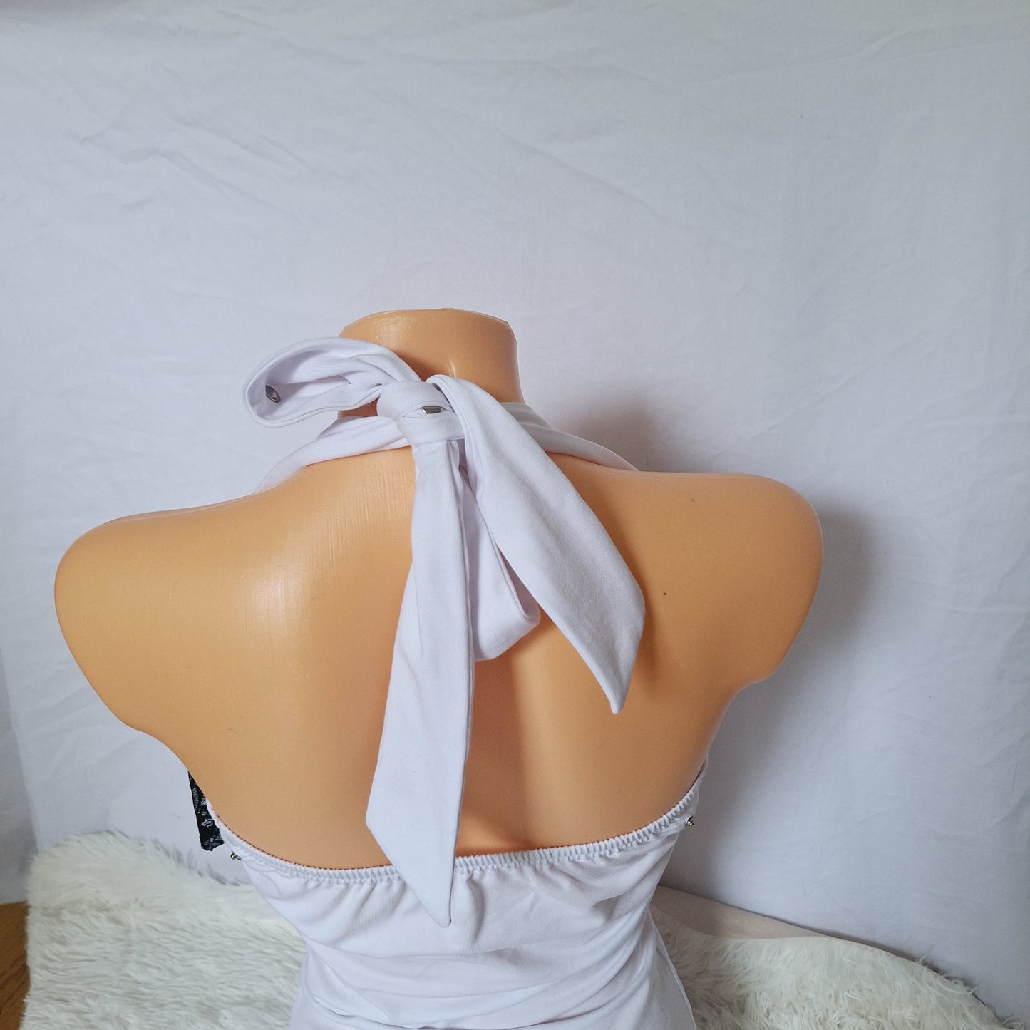Handmade bow white top black lace pattern, extra bows