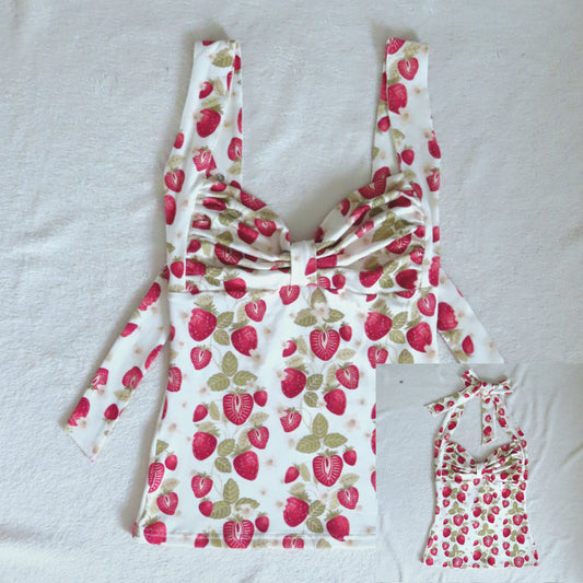 2 way handmade bow top strawberry pattern