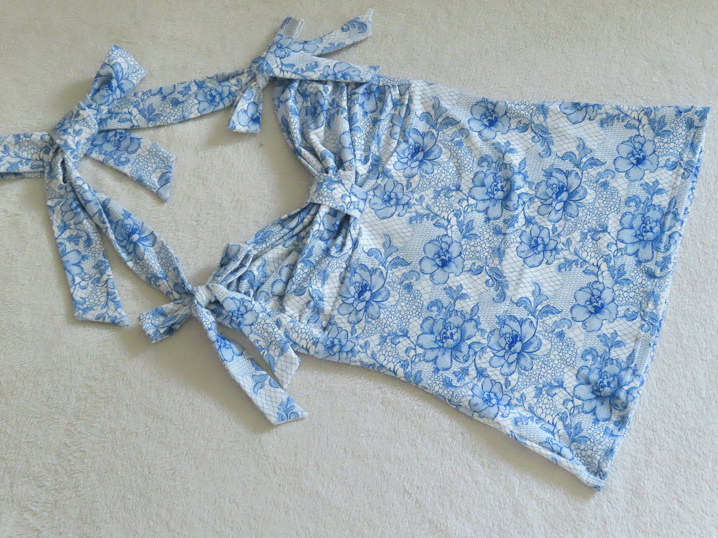 2 way handmade bow blue flower lace pattern