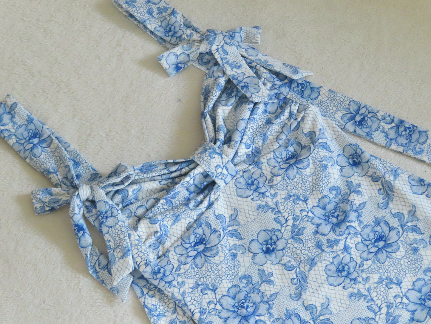 2 way handmade bow blue flower lace pattern