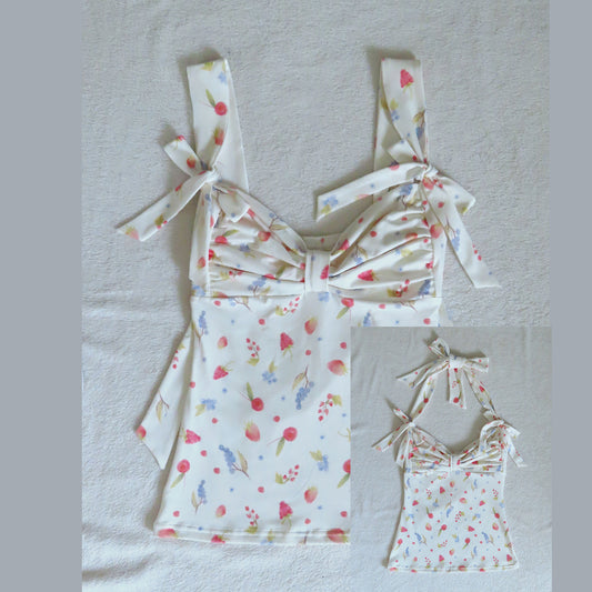 2 way handmade bow top fruit pattern