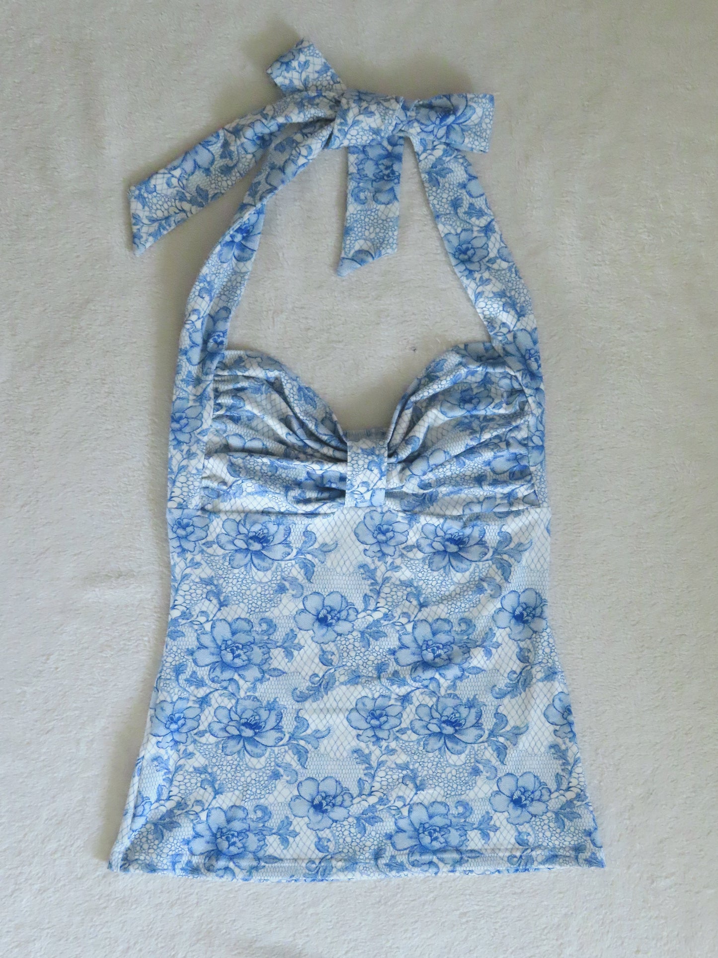 2 way handmade bow blue flower lace pattern