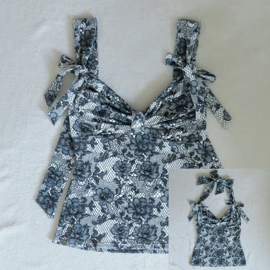 2 way handmade bow black flower lace pattern