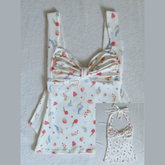 2 way handmade bow top fruit pattern