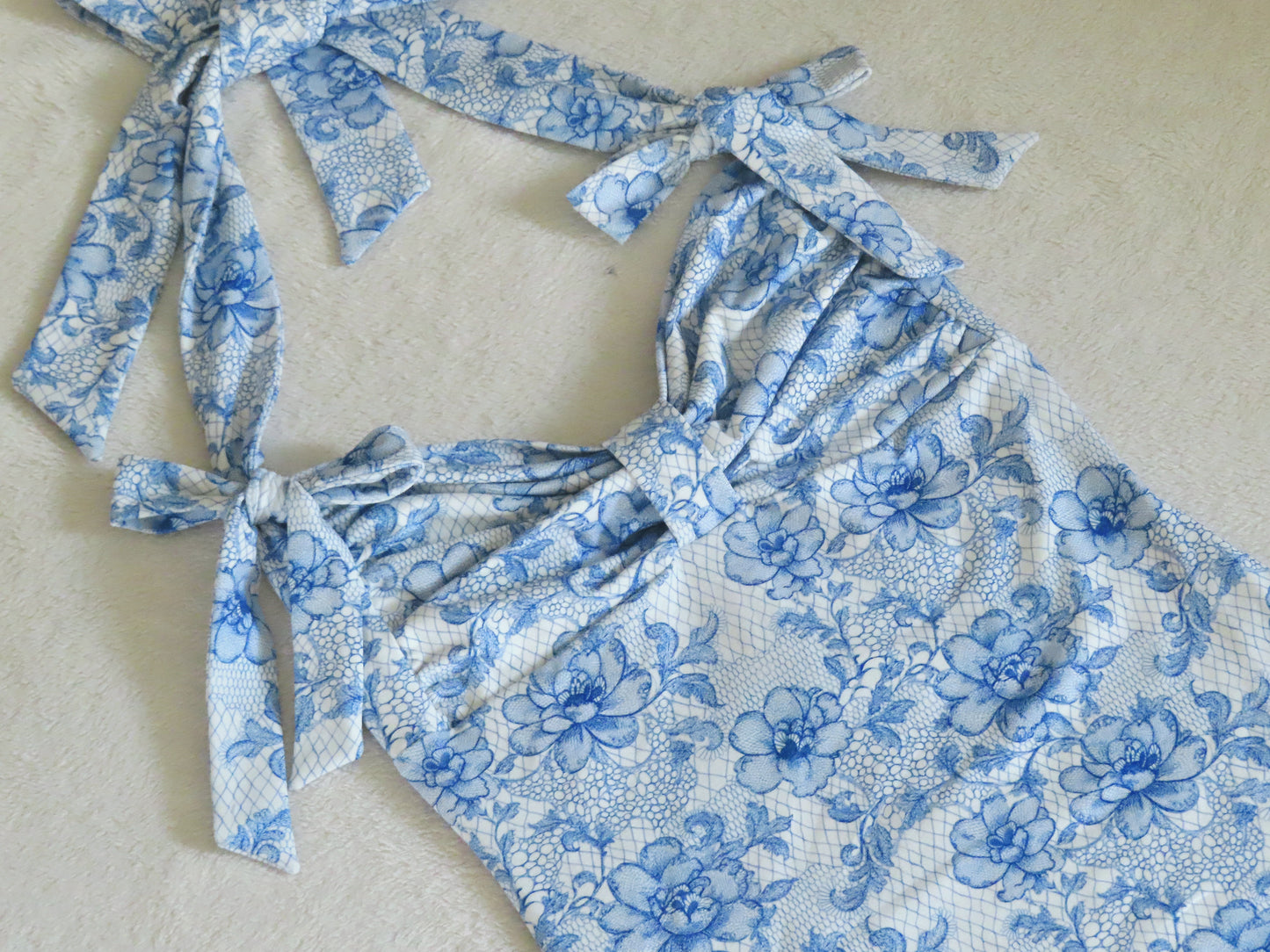 2 way handmade bow blue flower lace pattern