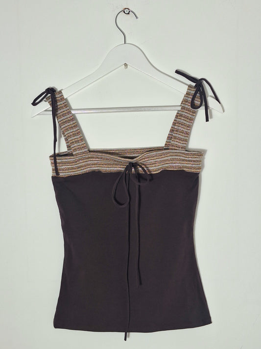 Top brown and stripes print