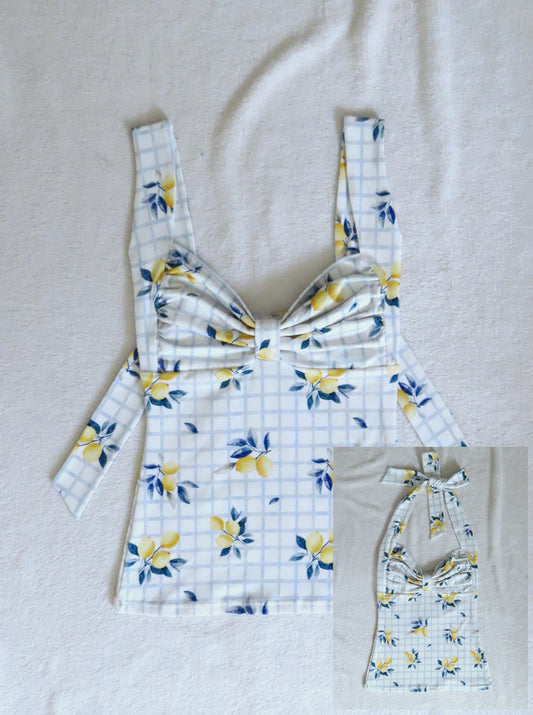 2 way handmade bow top lemon pattern