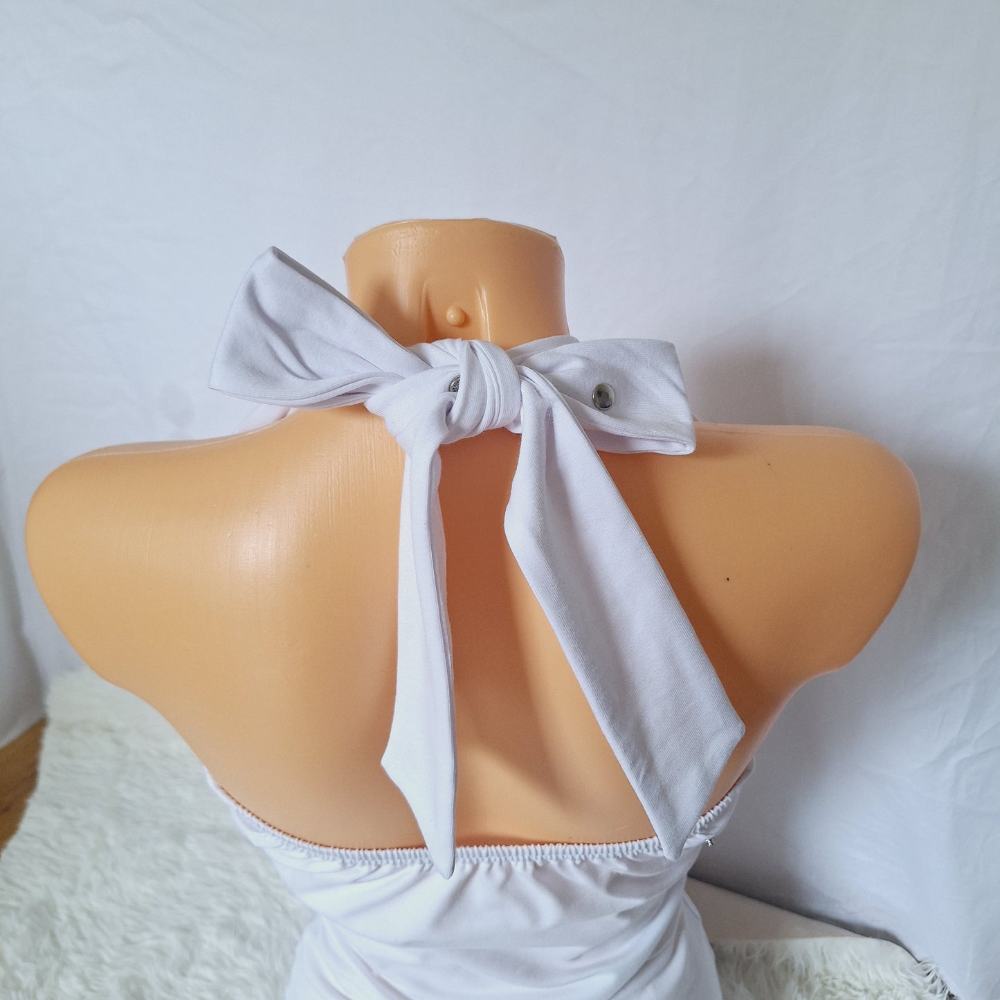 Handmade bow top white&pink lace pattern