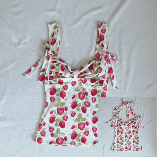 2 way handmade bow top strawberry pattern
